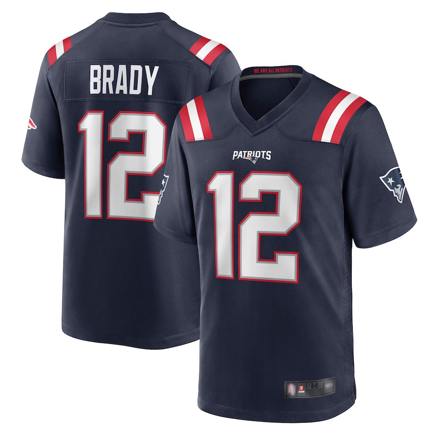 PHIN NE.Patriots #12 Tom Brady Player Navy Game Replica Stitched Jerseys