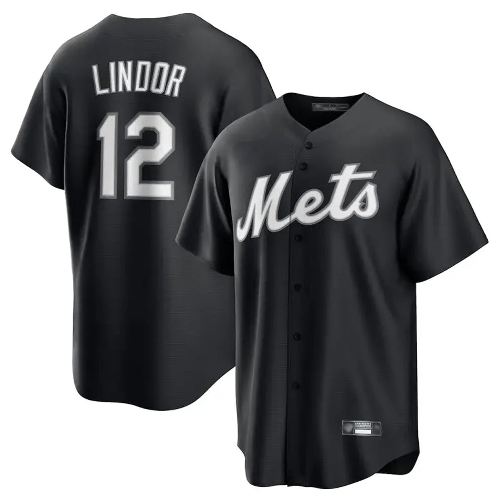 PHIN NY.Mets #12 Francisco Lindor Player Black Home Game Stitched Jerseys