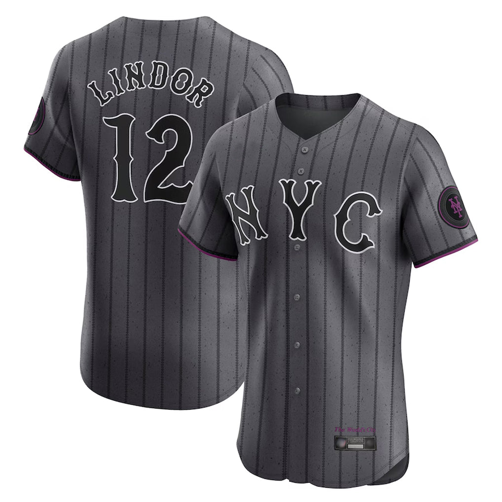 PHIN NY.Mets #12 Francisco Lindor Player Gray City Connect Limited Elite Home Stitched Jerseys