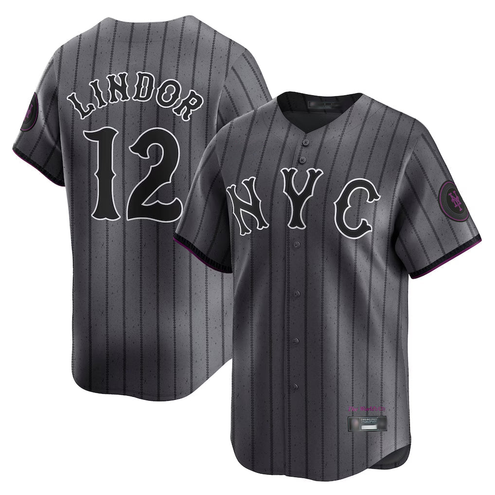 PHIN NY.Mets #12 Francisco Lindor Player Gray City Connect Limited Stitched Jerseys