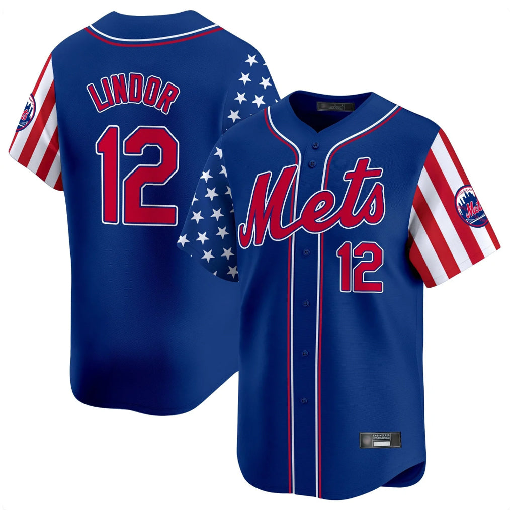PHIN NY.Mets #12 Francisco Lindor Player Royal 2025 Independence Day Vapor Premier Limited  Stitched Jerseys