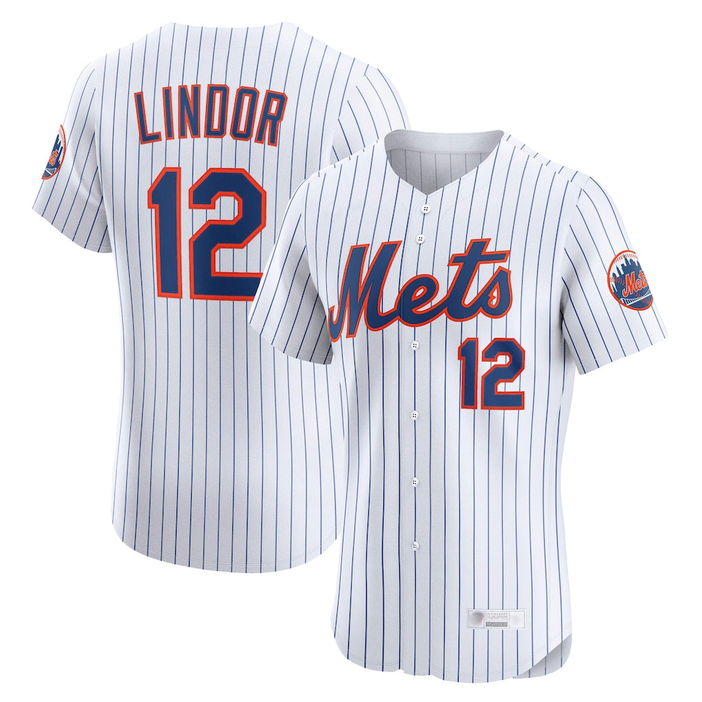 PHIN NY.Mets #12 Francisco Lindor Player White Home Limited Elite Stitched Jerseys