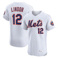 PHIN NY.Mets #12 Francisco Lindor Player White Home Limited Elite Stitched Jerseys