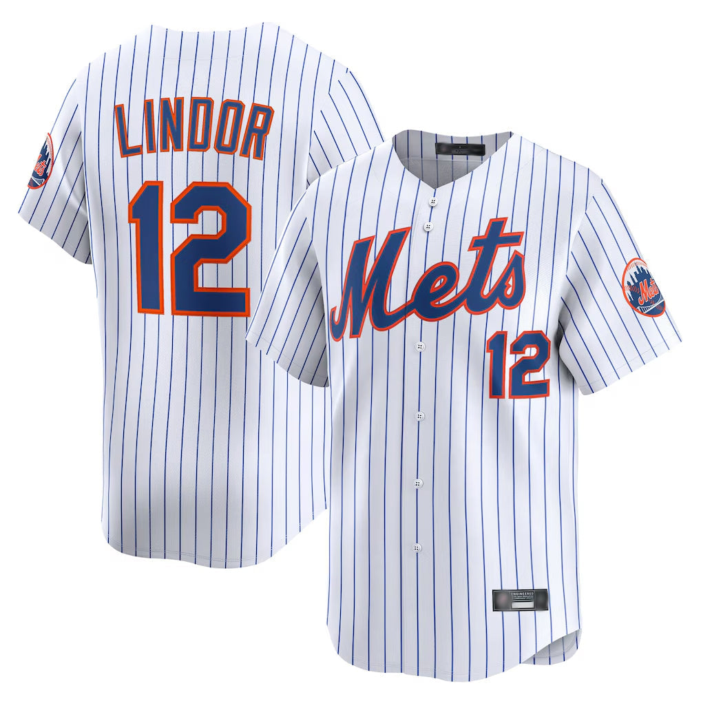 PHIN NY.Mets #12 Francisco Lindor Player White Home Limited Stitched Jerseys