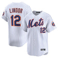 PHIN NY.Mets #12 Francisco Lindor Player White Home Limited Stitched Jerseys