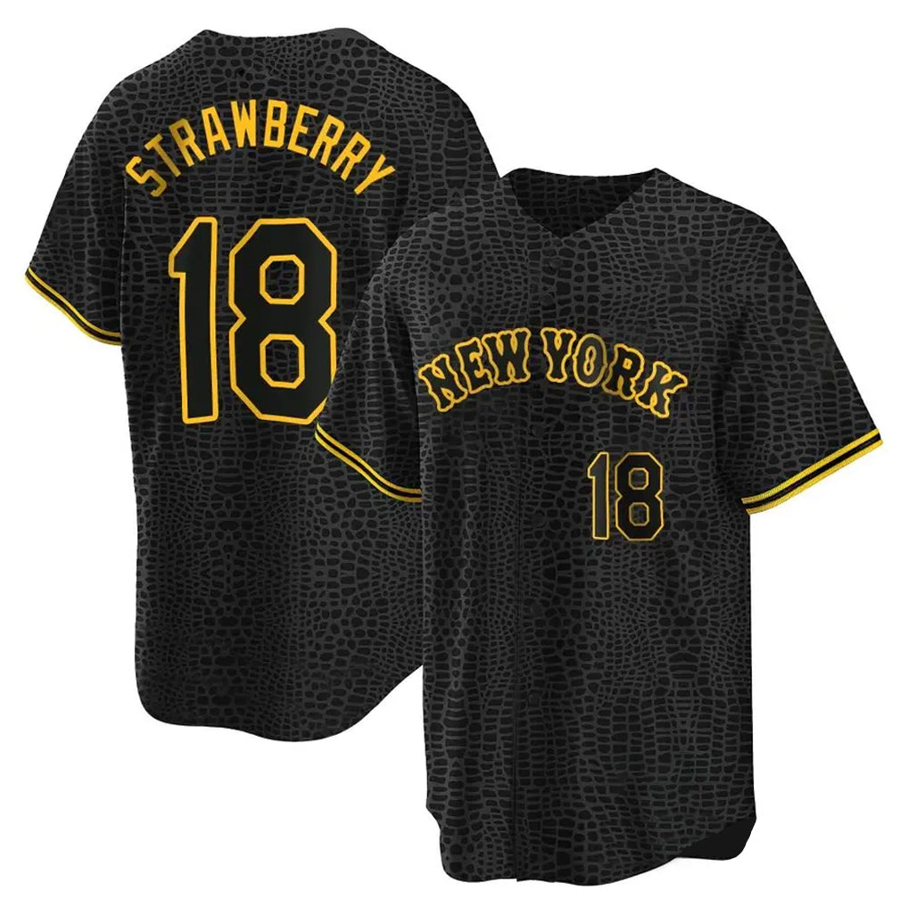 PHIN NY.Mets #18 Darryl Strawberry Player Black Snake Skin City Home Game Stitched Jerseys