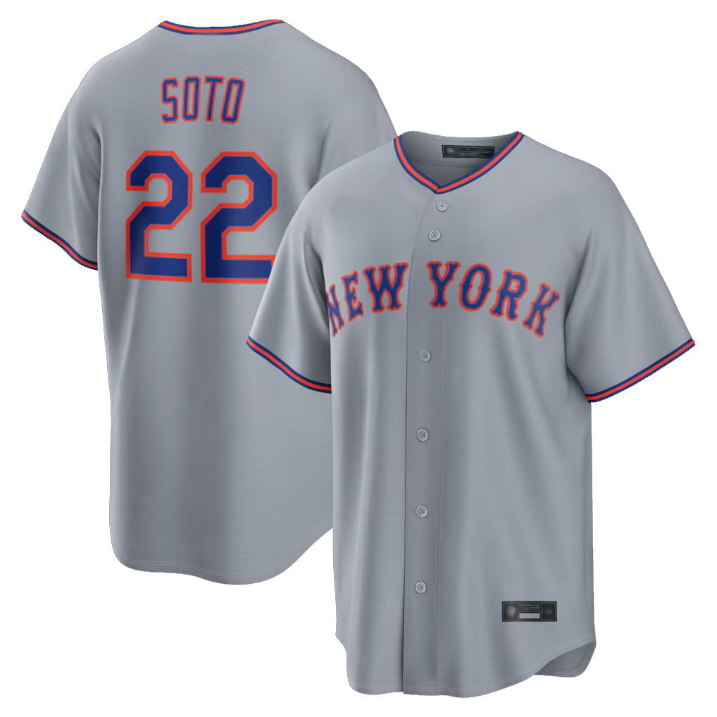 PHIN NY.Mets #22 Juan Soto Player Gray Road Home Game Stitched Jerseys