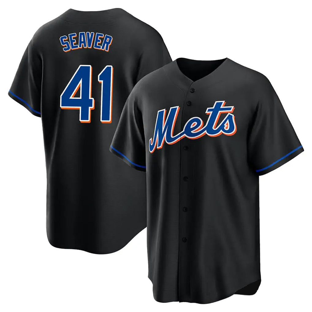 PHIN NY.Mets #41 Tom Seaver Player Black Replica Home Game Stitched Jerseys