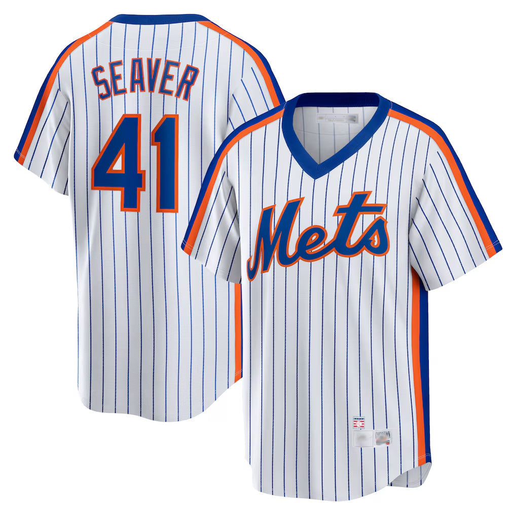 PHIN NY.Mets #41 Tom Seaver Player White Cooperstown Collection T-shirt Home Stitched Jerseys