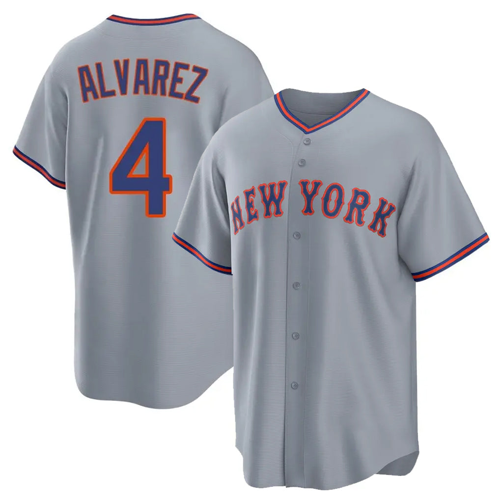 PHIN NY.Mets #4 Francisco Alvarez Player Gray Road Home Game Stitched Jerseys