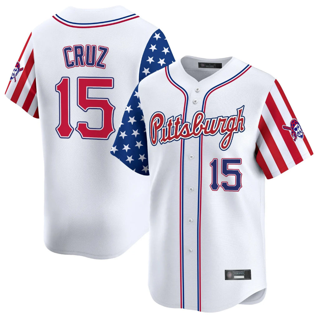 PHIN P.Pirates #15 Oneil Cruz Player White 2025 Independence Day Vapor Premier Limited Stitched Jerseys