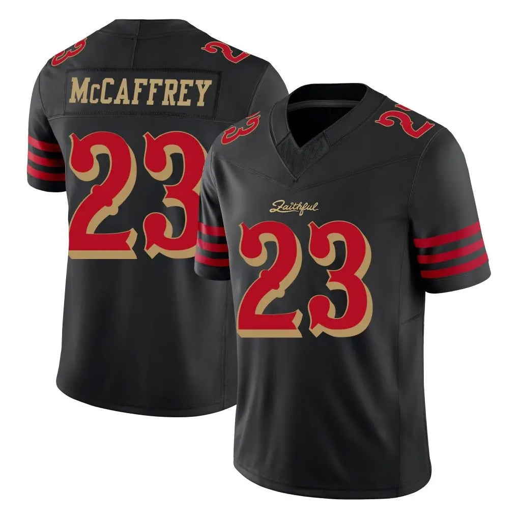 PHIN SF.49ers #23 Christian McCaffrey Player Black Limited Rivalries Collection Home Game Stitched Jerseys